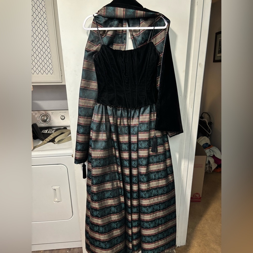 Vintage Jessica McClintock Corset Taffeta Gown Dress Velvet Bodice Wrap Size 8